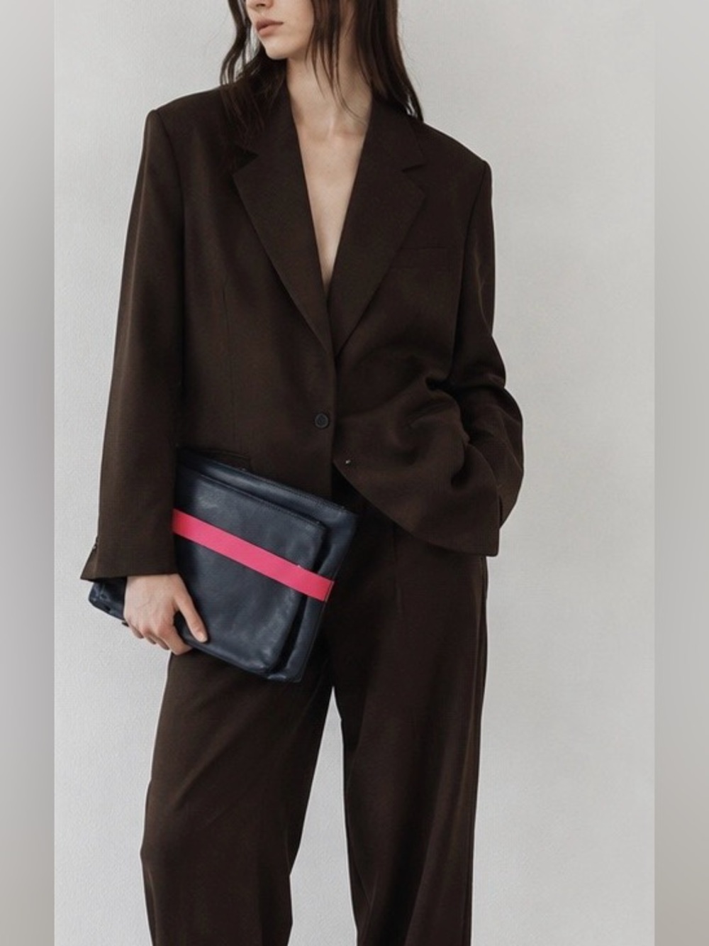 Maison Margiela MM6 Double Large Clutch. Navy Leather